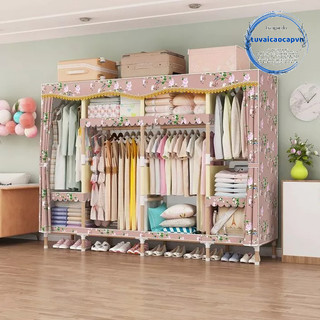 Tủ vải đựng quần áo vải khung gỗ BỌC NHỰA 4 buồng loại 1