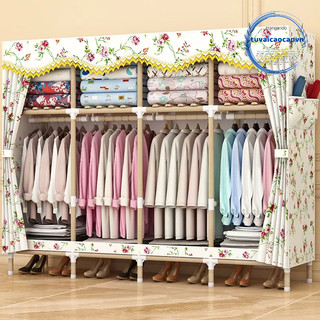Tủ vải khung gỗ 3 buồng 6 ngăn tủ kệ đựng quần áo khung gỗ cỡ lớn loại 1