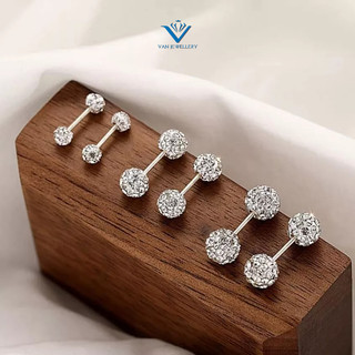 Khuyên tai bạc Khuyên hạt pha lê trắng lấp lánh chuôi bạc chốt zen Van Jewelry