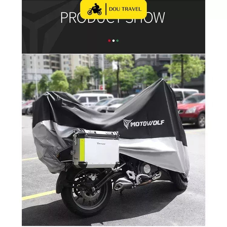 Bạt phủ xe máy MOTOWOLF chính hãng, Áo trùm xe máy vải dù oxford cao cấp chống nước, chống bụi, che nắng màu đen bạc