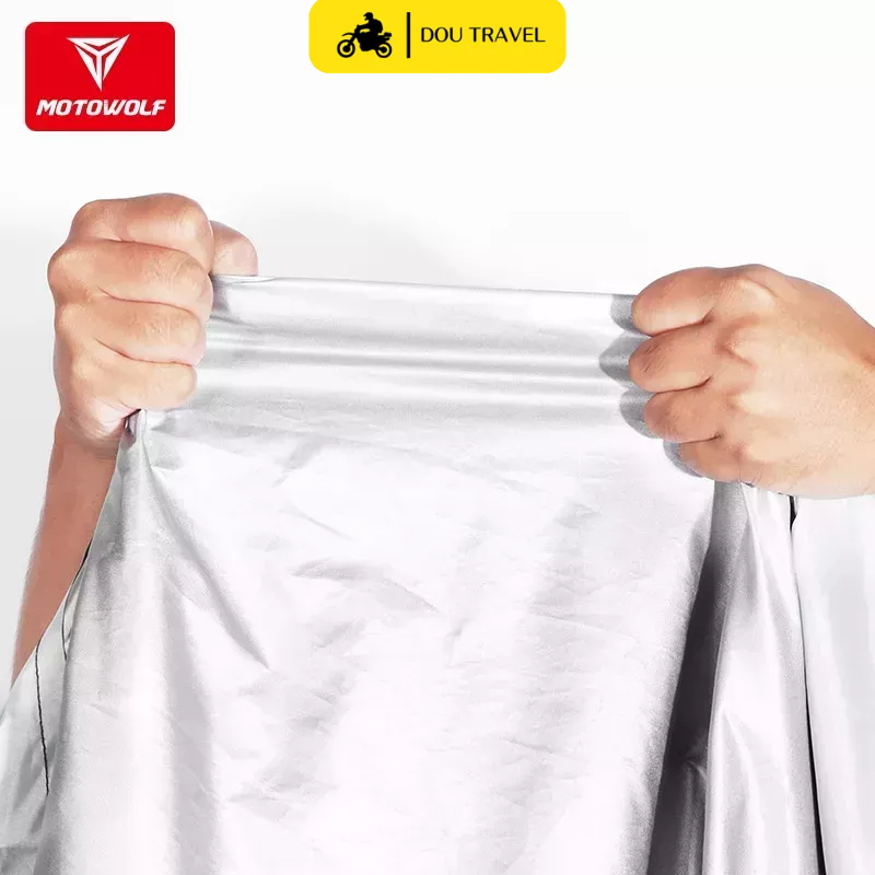 Bạt phủ xe máy MOTOWOLF chính hãng, Áo trùm xe máy vải dù oxford cao cấp chống nước, chống bụi, che nắng màu đen bạc