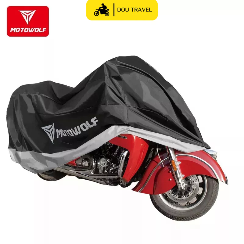 Bạt phủ xe máy MOTOWOLF chính hãng, Áo trùm xe máy vải dù oxford cao cấp chống nước, chống bụi, che nắng màu đen bạc
