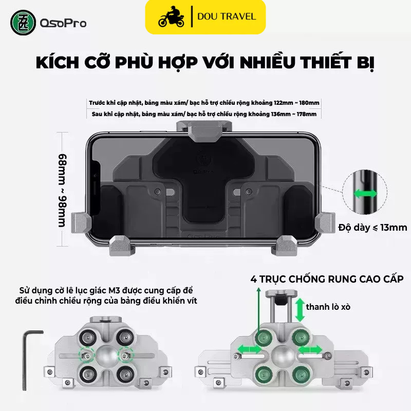 Giá đỡ điện thoại OSOPRO chính hãng cao cấp chống rung, shock cho xe máy, motor  - Mã OSP01