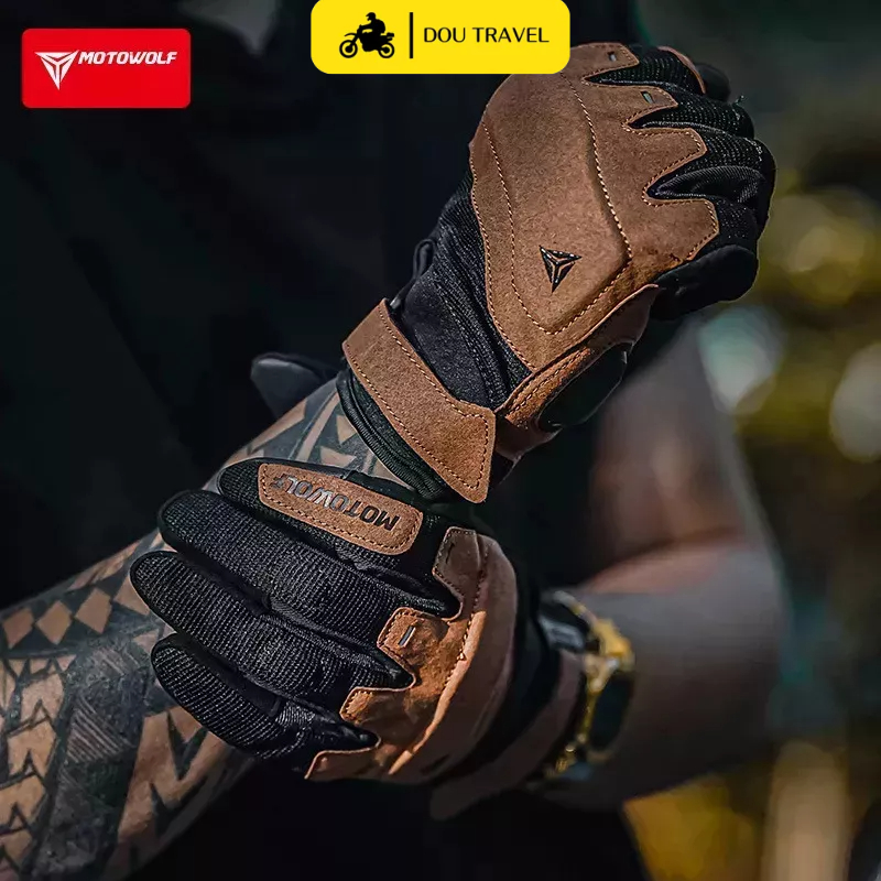 Găng tay đi xe máy MOTOWOLF chính hãng - Găng tay đi PHƯỢT da lộn cao cấp cảm ứng màng hình Touchscreen - Mã MDL0325