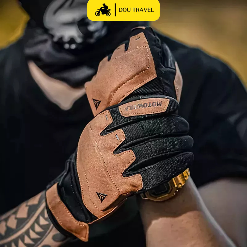 Găng tay đi xe máy MOTOWOLF chính hãng - Găng tay đi PHƯỢT da lộn cao cấp cảm ứng màng hình Touchscreen - Mã MDL0325