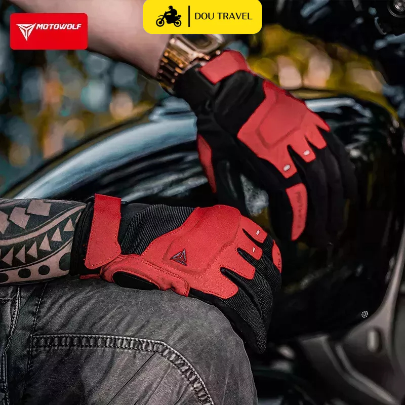 Găng tay đi xe máy MOTOWOLF chính hãng - Găng tay đi PHƯỢT da lộn cao cấp cảm ứng màng hình Touchscreen - Mã MDL0325