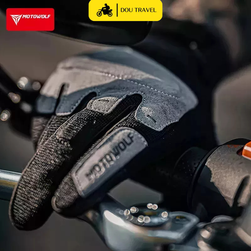 Găng tay đi xe máy MOTOWOLF chính hãng - Găng tay đi PHƯỢT da lộn cao cấp cảm ứng màng hình Touchscreen - Mã MDL0325