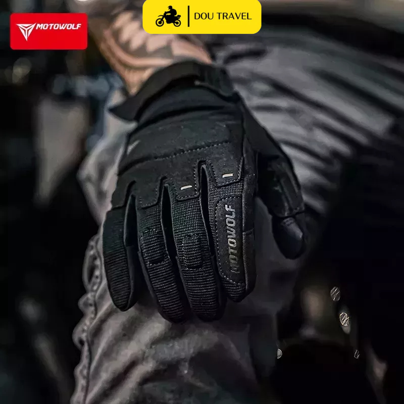 Găng tay đi xe máy MOTOWOLF chính hãng - Găng tay đi PHƯỢT da lộn cao cấp cảm ứng màng hình Touchscreen - Mã MDL0325