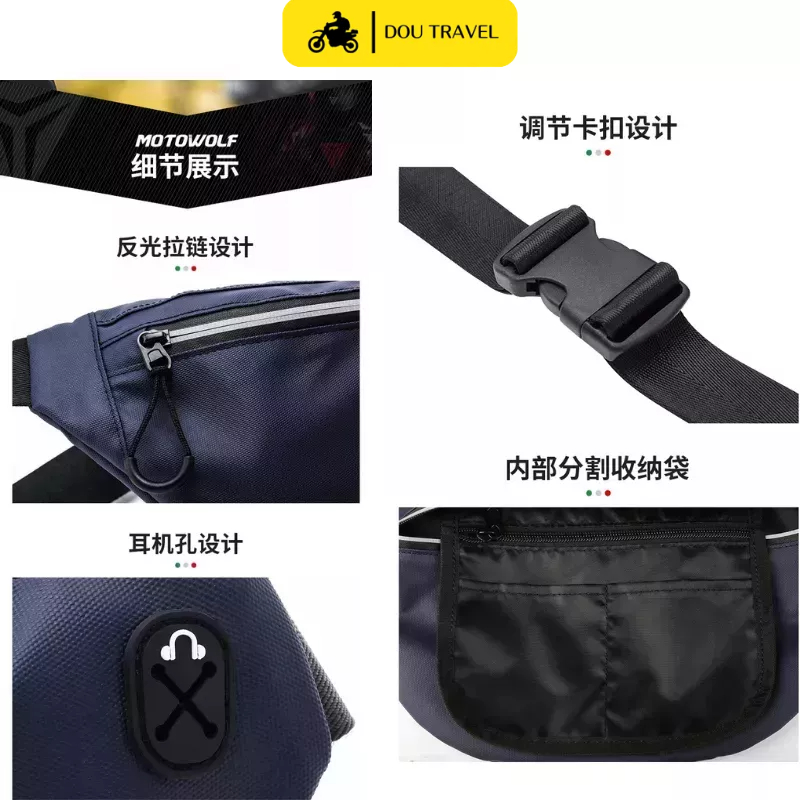 Túi bao tử, túi đeo chéo MOTOWOLF chính hãng chống nước có phản quang