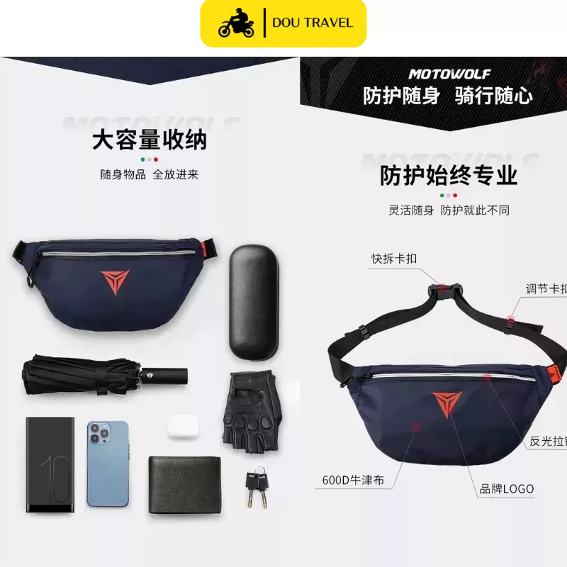 Túi bao tử, túi đeo chéo MOTOWOLF chính hãng chống nước có phản quang