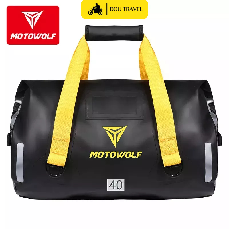 Túi trống MOTOWOLF chính hãng phản quang đa năng - Túi chống thấm nước đi phượt, đi du lịch màu đen vàng - Mã MDL0701