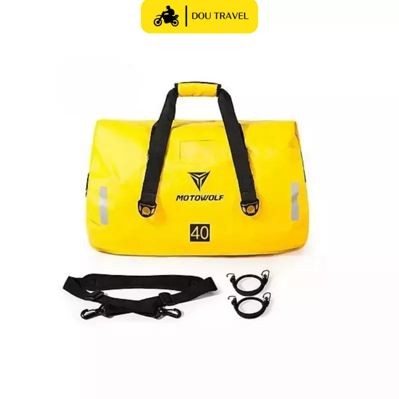 Túi trống MOTOWOLF chính hãng phản quang đa năng - Túi chống thấm nước đi phượt, đi du lịch màu đen vàng - Mã MDL0701