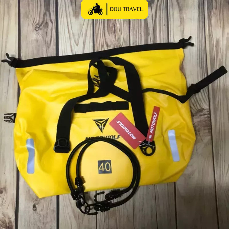 Túi trống MOTOWOLF chính hãng phản quang đa năng - Túi chống thấm nước đi phượt, đi du lịch màu đen vàng - Mã MDL0701