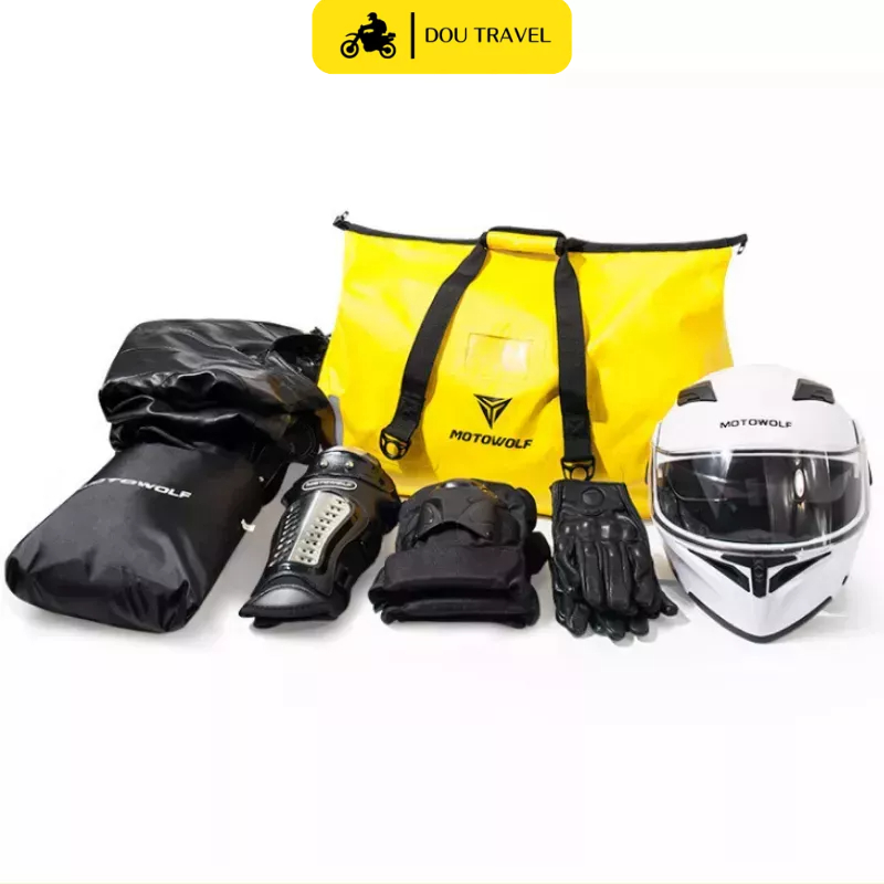 Túi trống MOTOWOLF chính hãng phản quang đa năng - Túi chống thấm nước đi phượt, đi du lịch màu đen vàng - Mã MDL0701