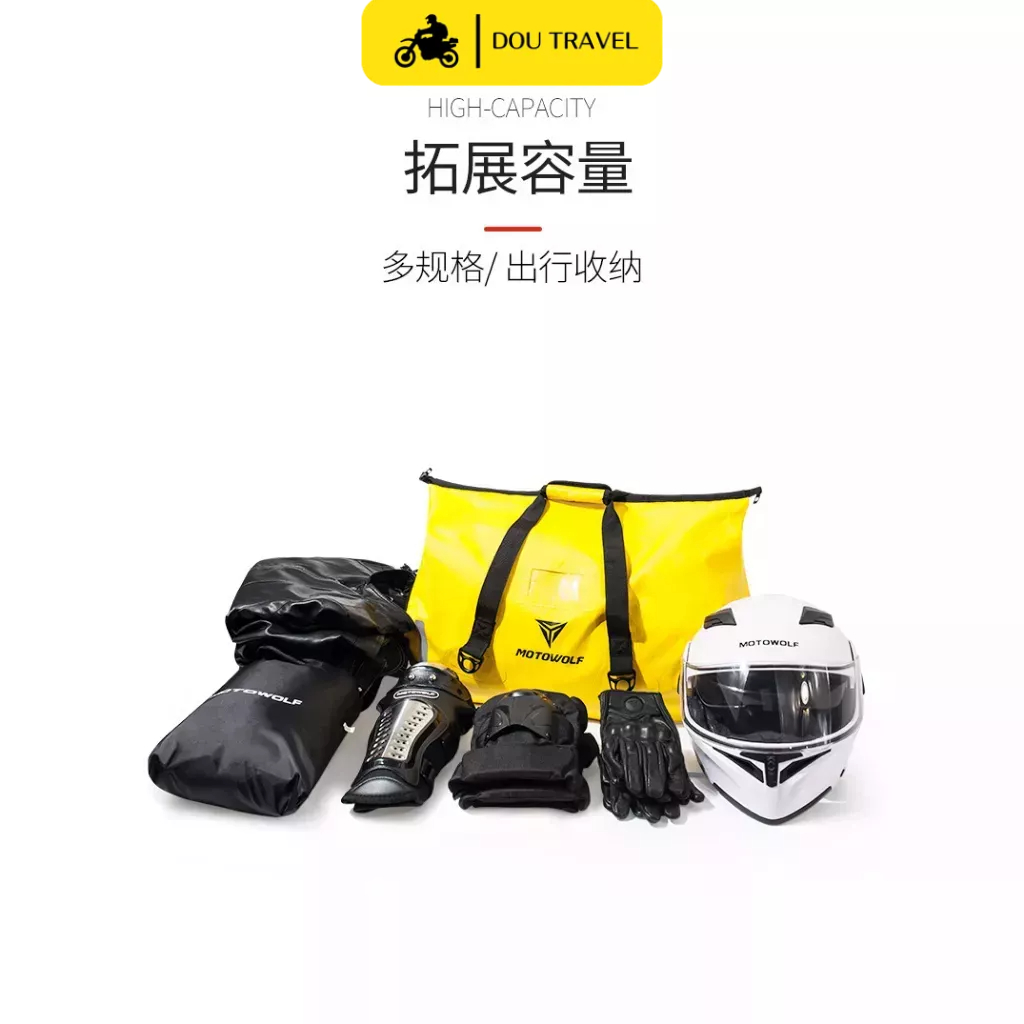 Túi trống MOTOWOLF chính hãng phản quang đa năng - Túi chống thấm nước đi phượt, đi du lịch màu đen vàng - Mã MDL0701