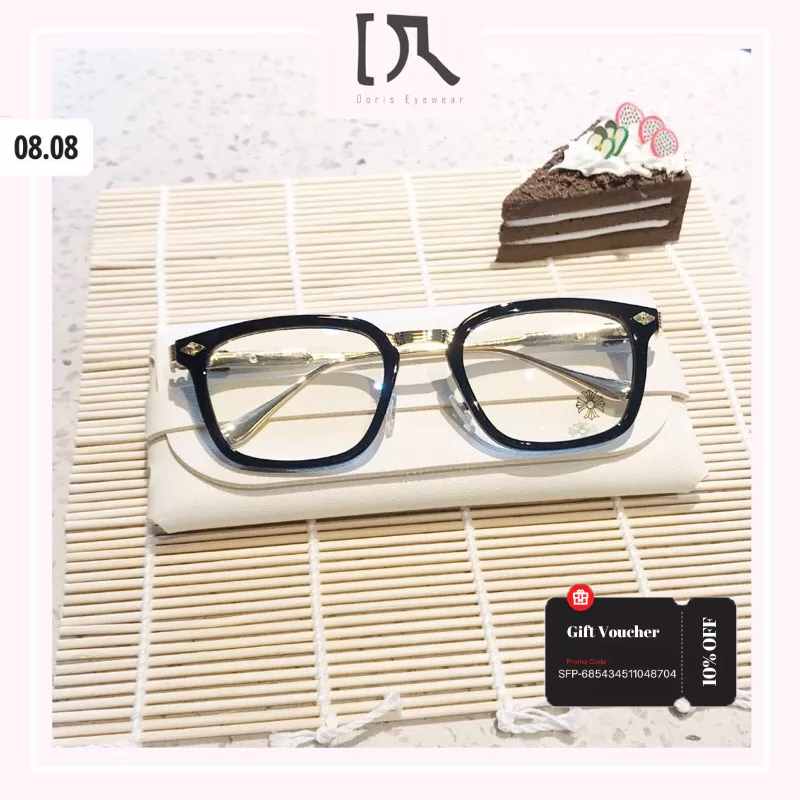 Kính Vuông Chrome Hearts 9103, Kính mát nam nữ gọng vuông to nhựa phối kim loại cao cấp sang trọng DORISEYEWEAR