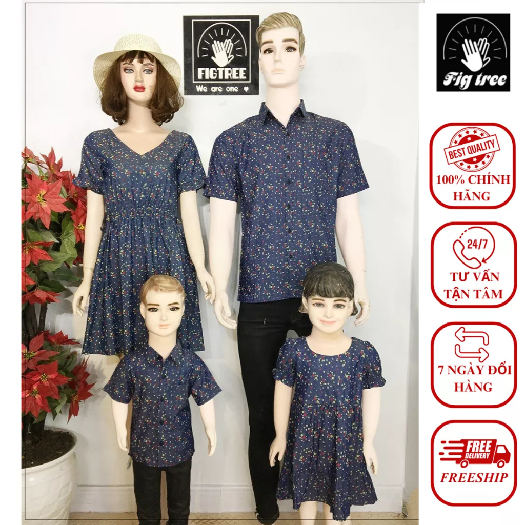 Combo Áo Sơ Mi Váy Gia Đình Fig Tree Denim Họa Tiết Siêu Xịn