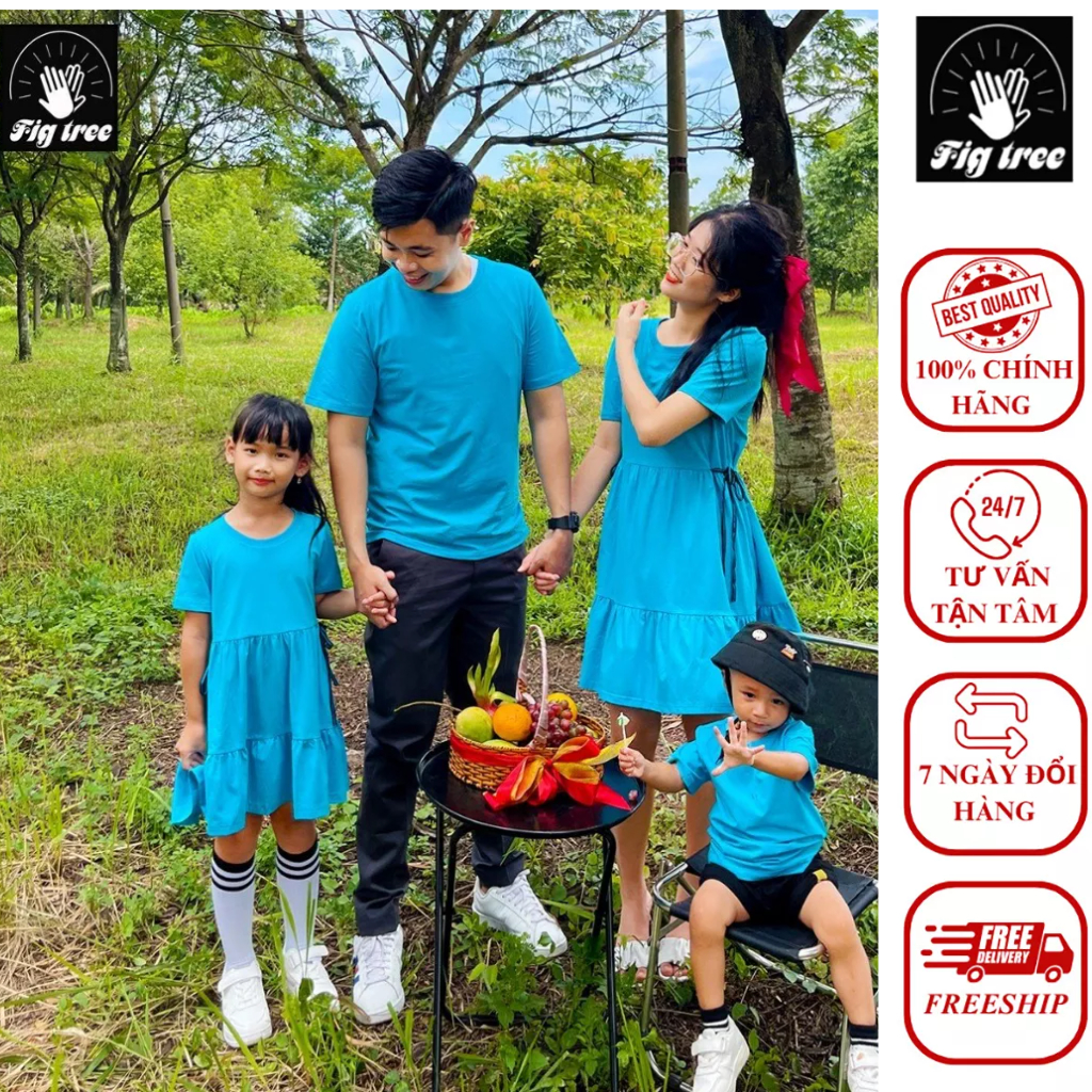 Combo Đồng Phục Gia Đình Áo Thun Màu Xanh Ngọc Xinh Lung Linh