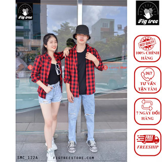 Áo sơ mi cặp fig tree caro đỏ đen tươi tắn