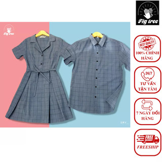 Set sơ mi váy đôi fig tree caro xanh rêu mã 164a siêu đẹp