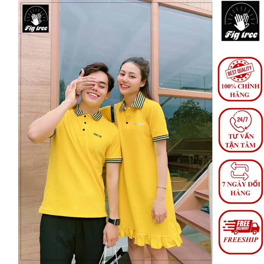 Set Áo Váy Đôi Thun Polo Fig Tree Màu Vàng Tươi Tắn