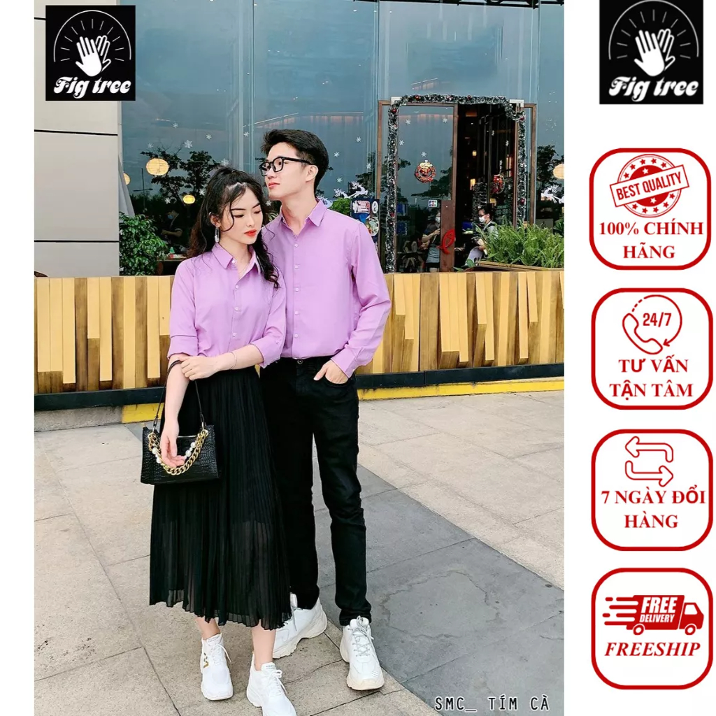 Set Áo Sơ Mi Đôi Fig Tree Màu Tím Cà Siêu Dễ Thương