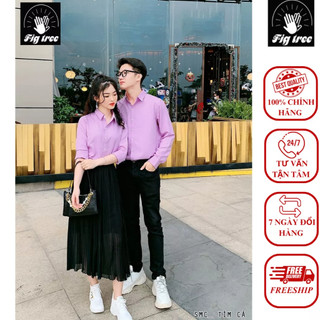 Set áo sơ mi đôi fig tree màu tím cà siêu dễ thương
