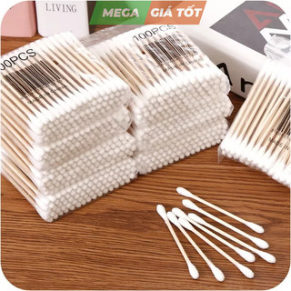 Tăm bông ngoáy tai thân gỗ gói 100 chiếc thân thiện với môi trường