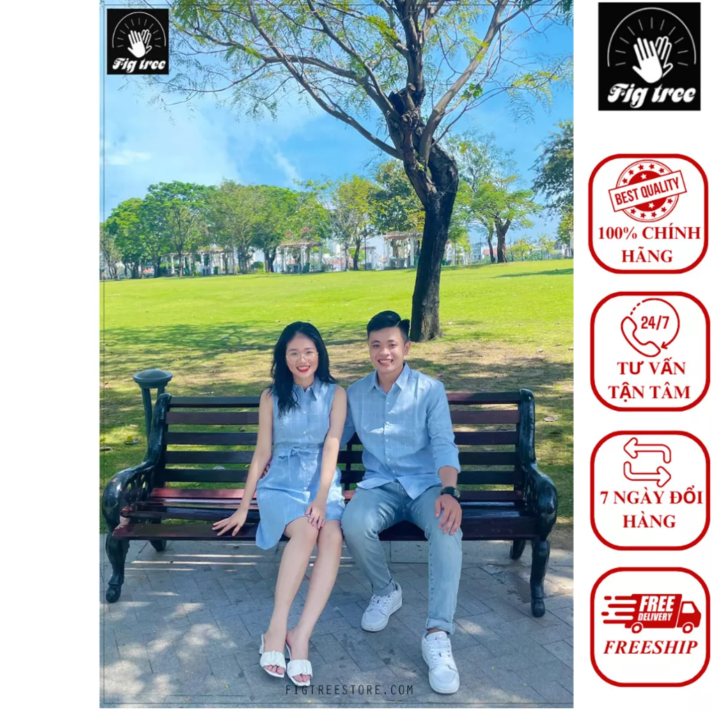 Set Sơ Mi Váy Đôi Fig Tree Sọc Caro Xanh ( Mã Số 126B)