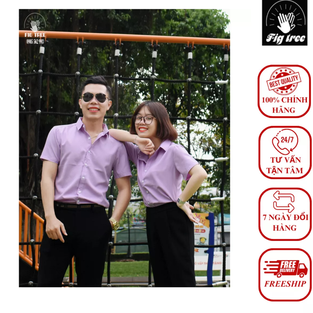 Áo Sơ Mi Cặp Fig Tree Tay Ngắn Màu Tím Cà Dễ Thương