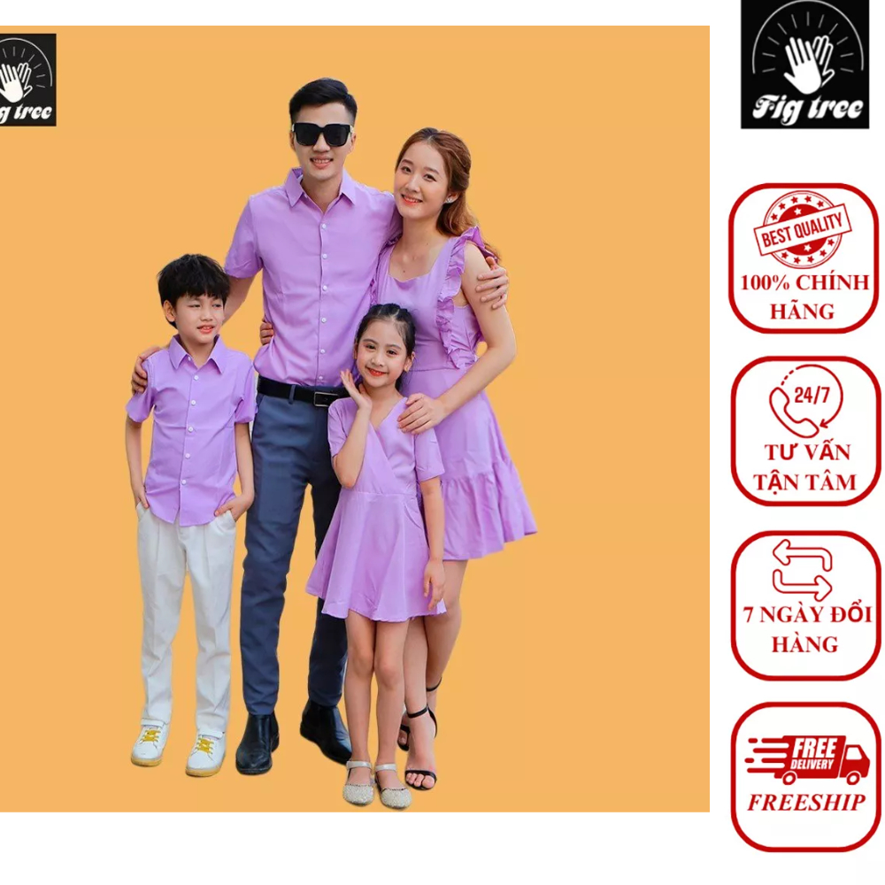 Combo Sơ Mi Váy Gia Đình Fig Tree Màu Tím Cà Nhã Nhặn Siêu Xinh