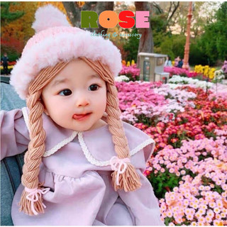 Mũ len 2 bím tóc dài xinh xắn cho bé