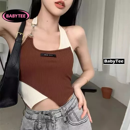 Áo Croptop YẾM CHÉO TÀ Phối Xích Ôm Body Nữ, Áo Thun Crt Choàng Cổ Kiểu Sexy Chất Gân Đẹp