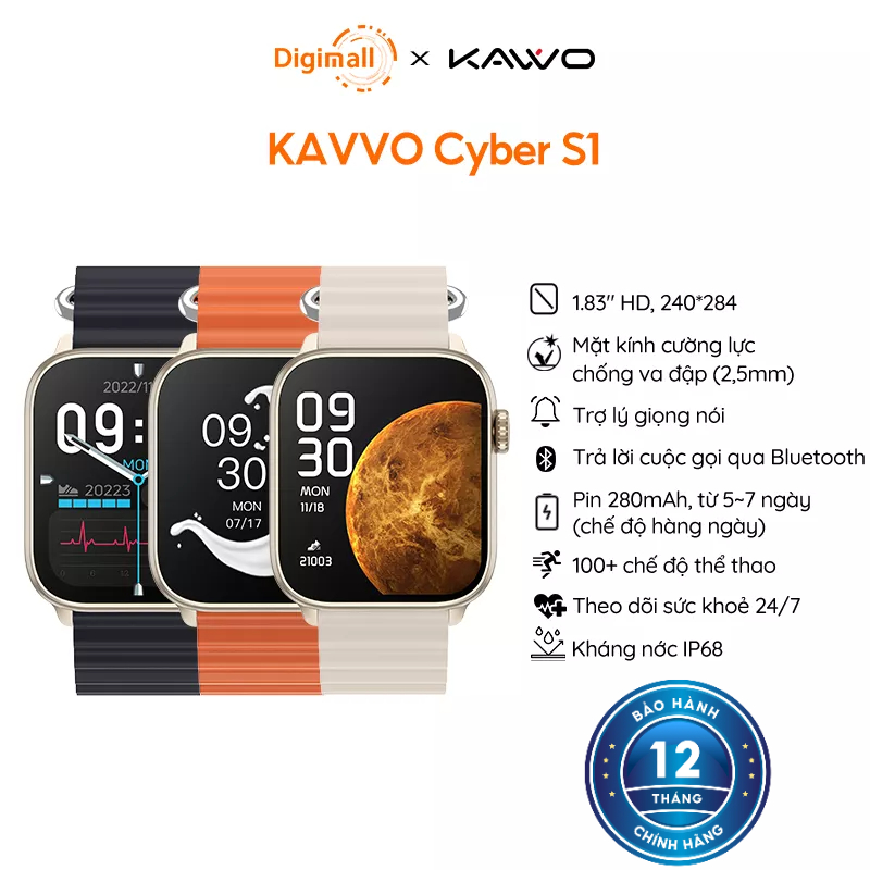 Đồng hồ thông minh KAVVO Cyber S1 | AMOLED 1.83 INCH | Chuẩn kháng nước 68| Bluetooth | 280mAh