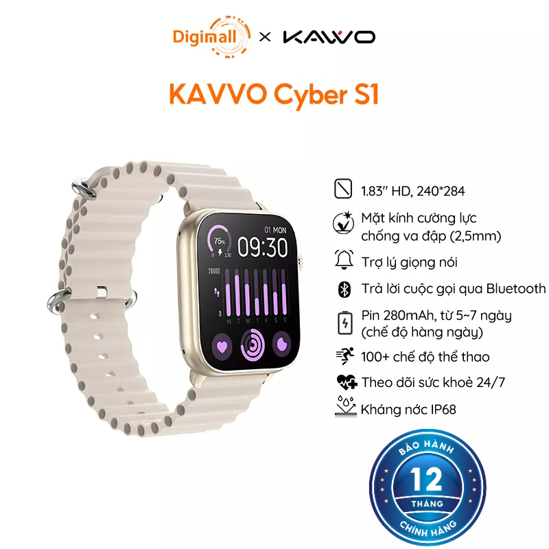 Đồng hồ thông minh KAVVO Cyber S1 | AMOLED 1.83 INCH | Chuẩn kháng nước 68| Bluetooth | 280mAh