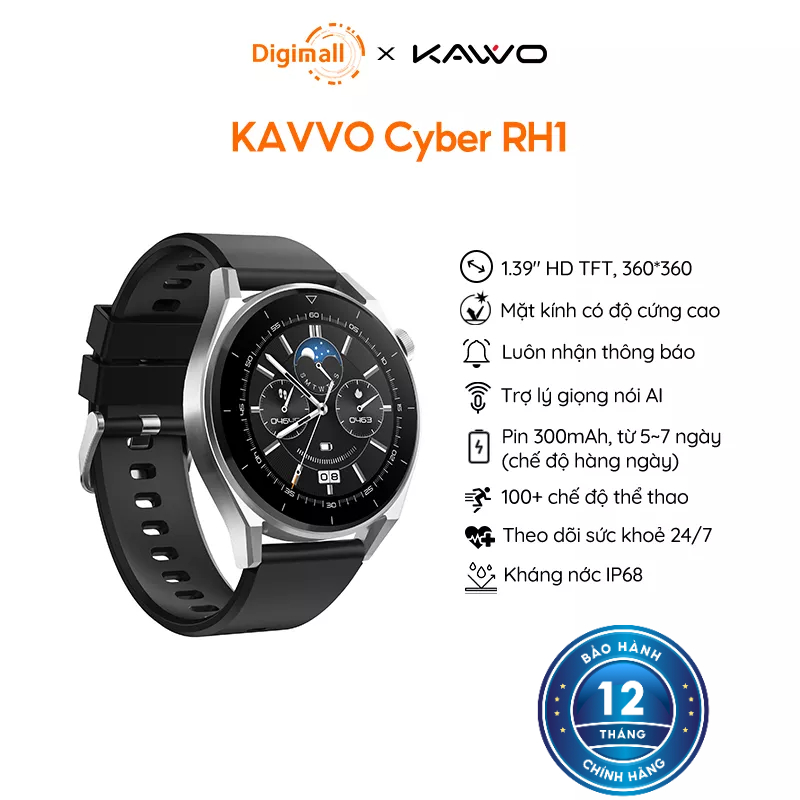 Đồng hồ thể thao thông minh KAVVO Cyber RH1 | Bluetooth 5.0 | Amoled 1.39 inch | 300mAh | Chuẩn kháng nước