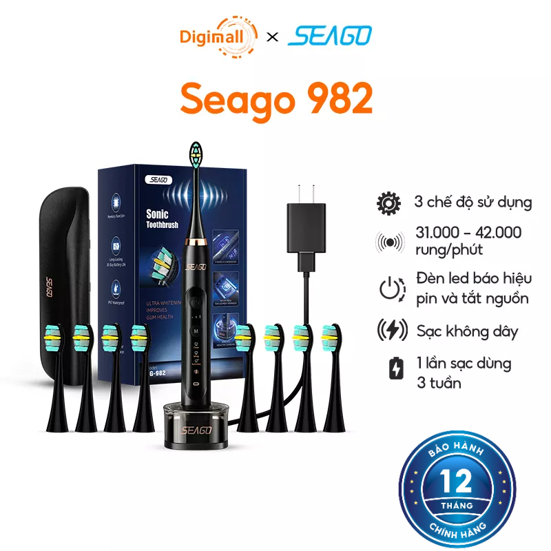 Bàn chải điện sonic cao cấp Seago sạc không dây SG-982 - Bảo hành 12 tháng