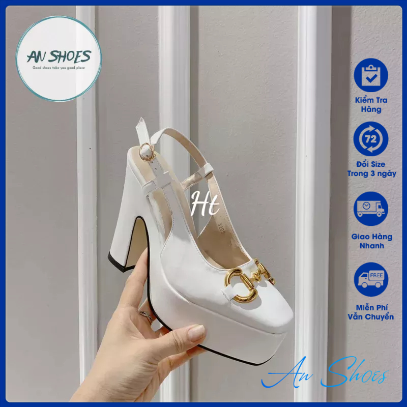 ☘️AN SHOES☘️ Sangdal bít mũi đúp đế gót trụ cao 12cm. hàng quảng châu full box