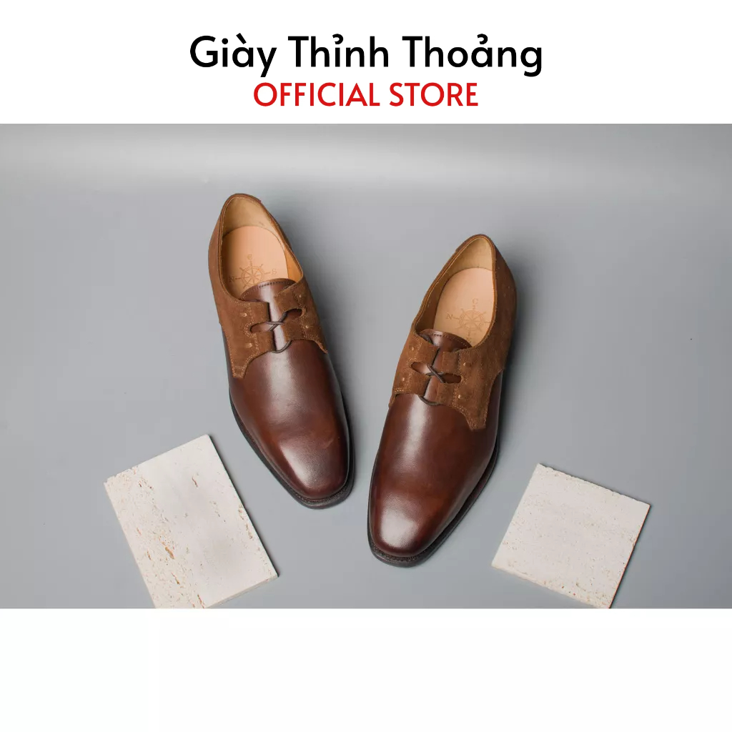 Giày Da Nam Buộc Dây Kiểu Dáng Derby Chất Liệu Da Bê Nhập Khẩu Cao Cấp (1A SPCDB 011)