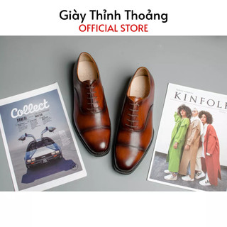Giày da nam kiểu dáng oxfords khâu thủ công sang trọng lịch sự chất liệu cao cấp