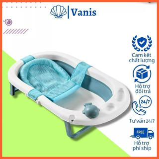 Chậu tắm gấp gọn cho bé, Thau tắm cá voi nhỏ  đa năng cho trẻ sơ sinh, Bồn tắm tiện lợi có lưới và khay tắm