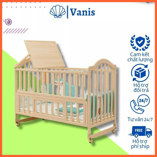 Giường cũi cho bé 5 in 1 cao cấp, Cũi gỗ đa năng tiện lợi có thể kéo dài, Tặng kèm bộ quà 5 món thành giường + đệm lót