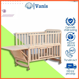 Giường cũi cho bé cao cấp, Cũi gỗ đa năng tùy chỉnh độ cao, Tặng kèm bộ quà 6 món gồm thành giường + đệm lót + màn