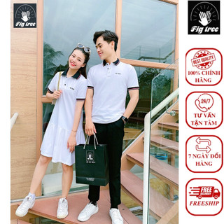 Set đồ đôi áo váy polo fig tree màu trắng tinh khôi