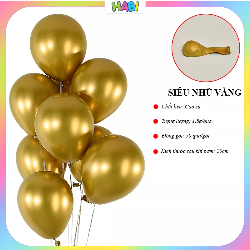 Gói 50 quả bóng siêu nhũ màu vàng, bạc trang trí tiệc sinh nhật, thôi nôi, trang trí phòng cưới siêu rẻ, siêu đẹp