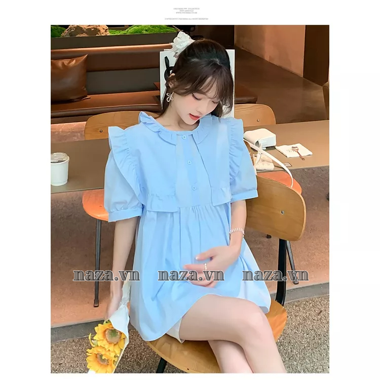 Áo Kiểu Baby Doll cổ Bèo , Áo tay ngắn thiết kế Tiểu Thư Pháp , chất Đũi Hàn mát