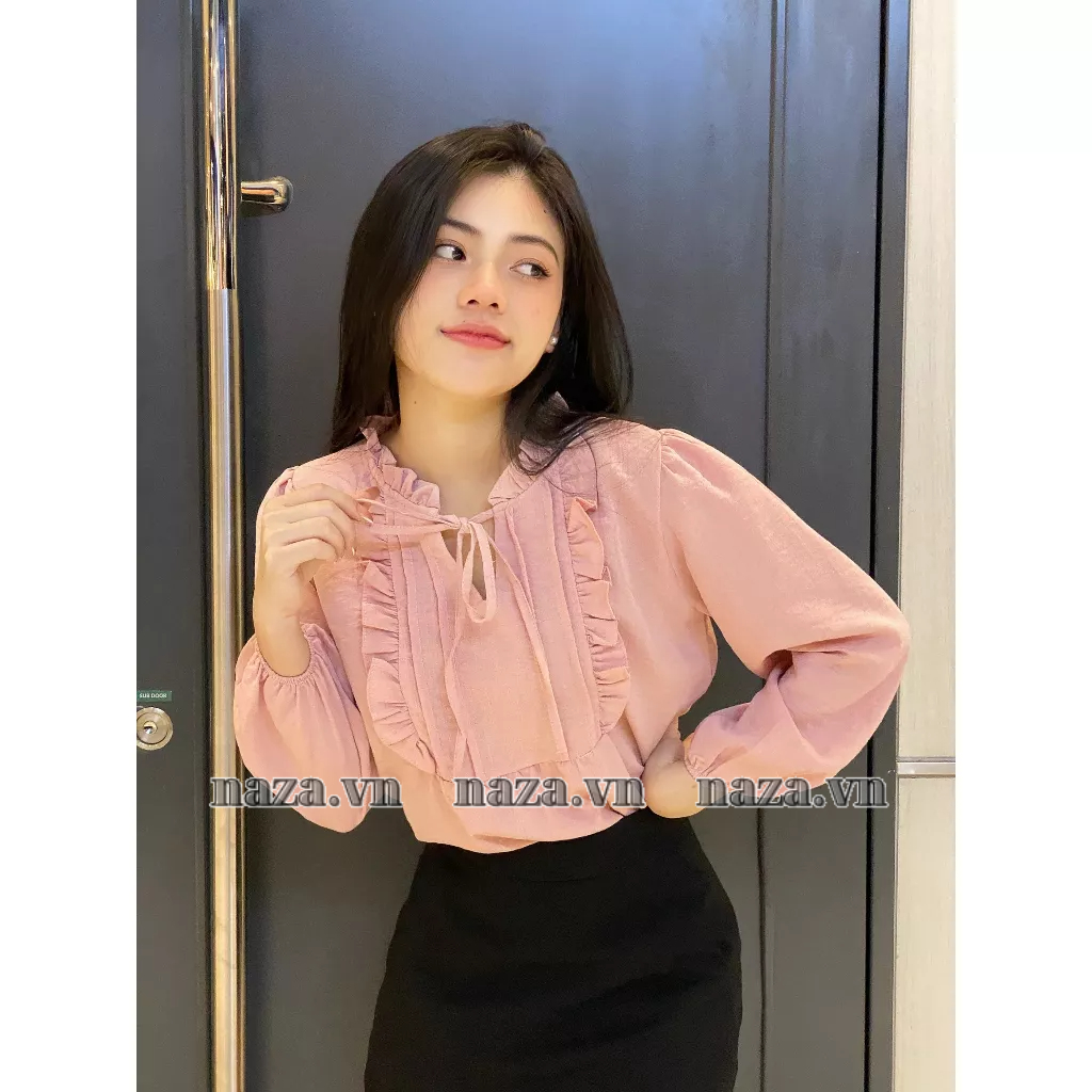 Áo Babydoll Tay Dài ,Áo babydol Tiểu Thư Xếp Ly Giữa ngực cổ khuyết thắt nơ