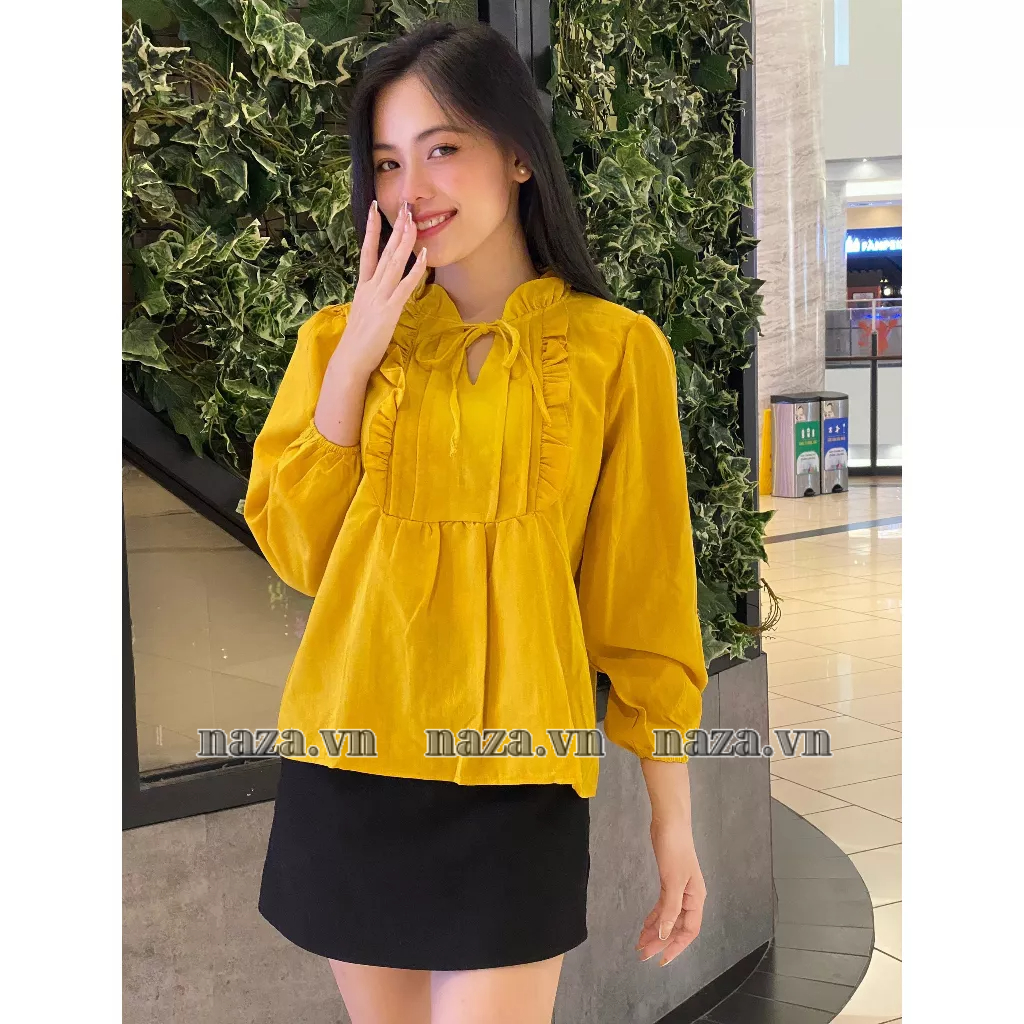 Áo Babydoll Tay Dài ,Áo babydol Tiểu Thư Xếp Ly Giữa ngực cổ khuyết thắt nơ