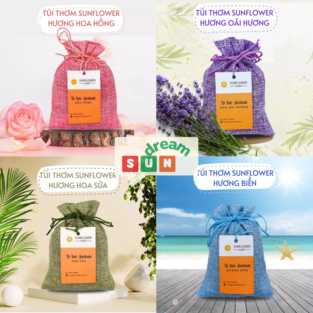 Túi Thơm Quần Áo Trong Tủ Sunflower Hương Hoa Nhài, Hoa Lavender Oải Hương, Hoa Hồng, Hoa Sữa và Hương Biển