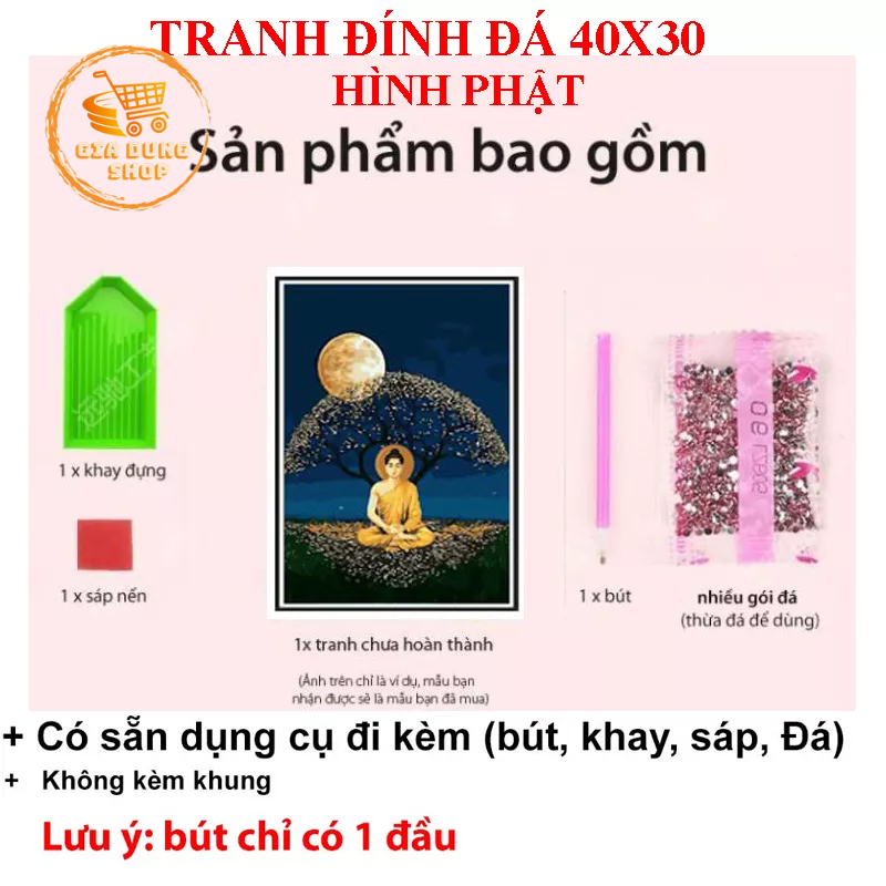 Thiền Tịnh H72 - Tranh Đính Đá 5D Tự Hoàn Thành Kích thước 40x30Cm - Tranh Đính Đá Hình Phật  - Tranh Gắn Đá DIY